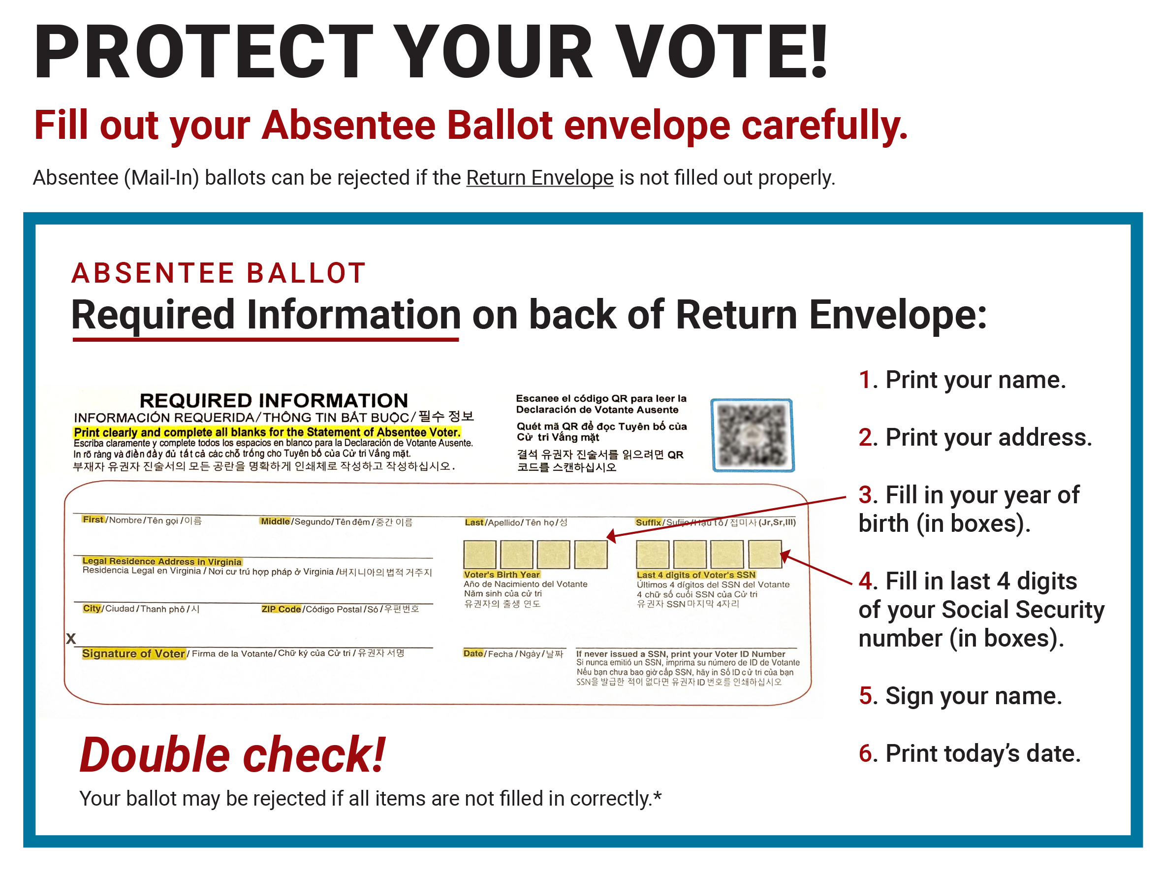 Protect your vote. Fill out your Absentee Ballot Carefully!